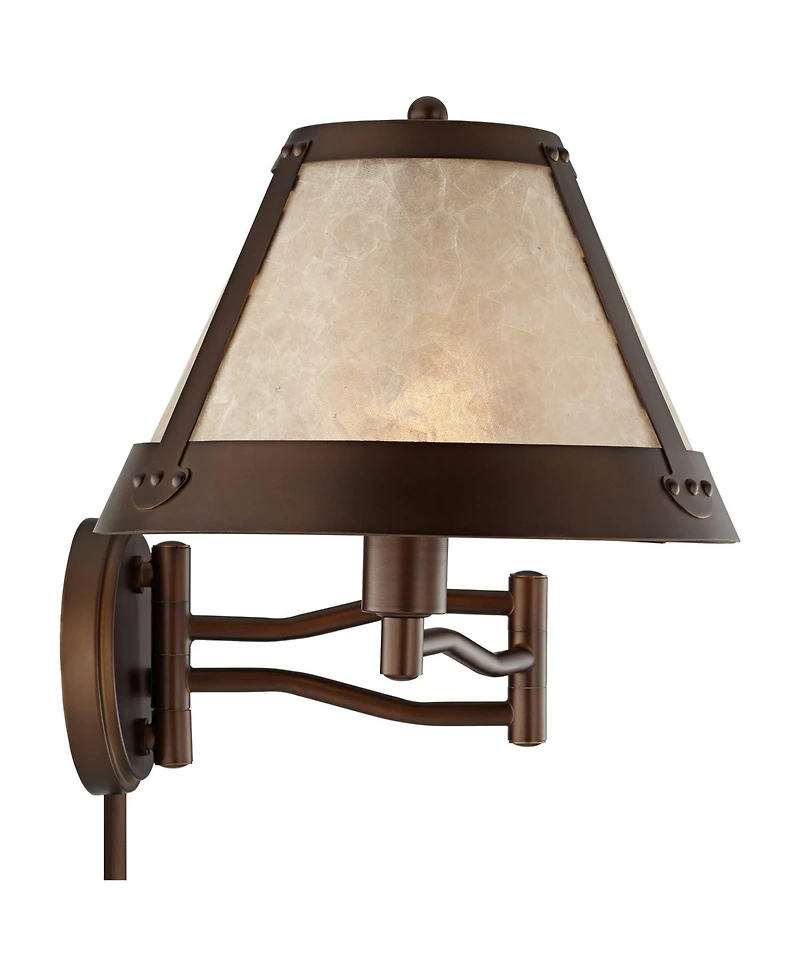 Franklin Iron Works Samuel Mica Shade Plug-In Swing Arm Wall Lamp with Cord Cover Set of 2