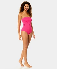 Anne Cole Women's Belted Bandeau Neck Strapless One-Piece Swimsuit