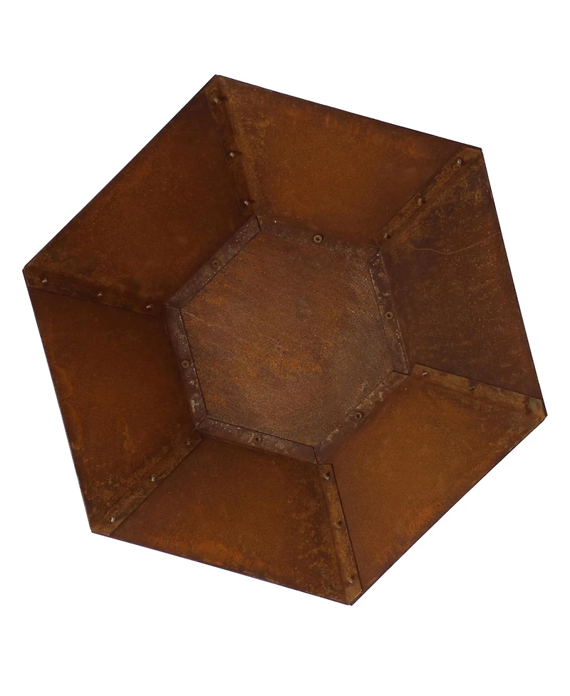 Outdoor Camping or Backyard Hexagon Rustic Affinity Fire Pit Bowl on Pedestal Stand - 23" - Oxidized Rust