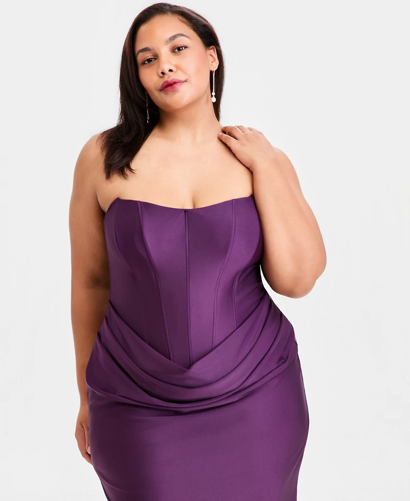 B Darlin Trendy Plus Strapless Satin Sheath Dress