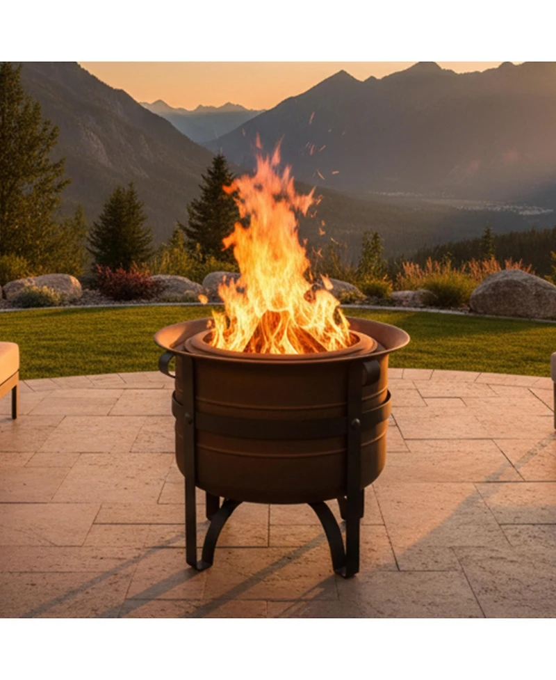 Cauldron-Style Outdoor Wood-Burning Steel Smokeless Fire Pit with Poker - 23"