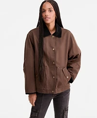 CoffeeShop Women's Corduroy-Collar Short Wax Barn Jacket
