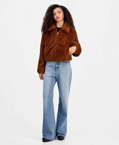 CoffeeShop Women's Faux-Fur Chevron Jacket, Created for Macy's