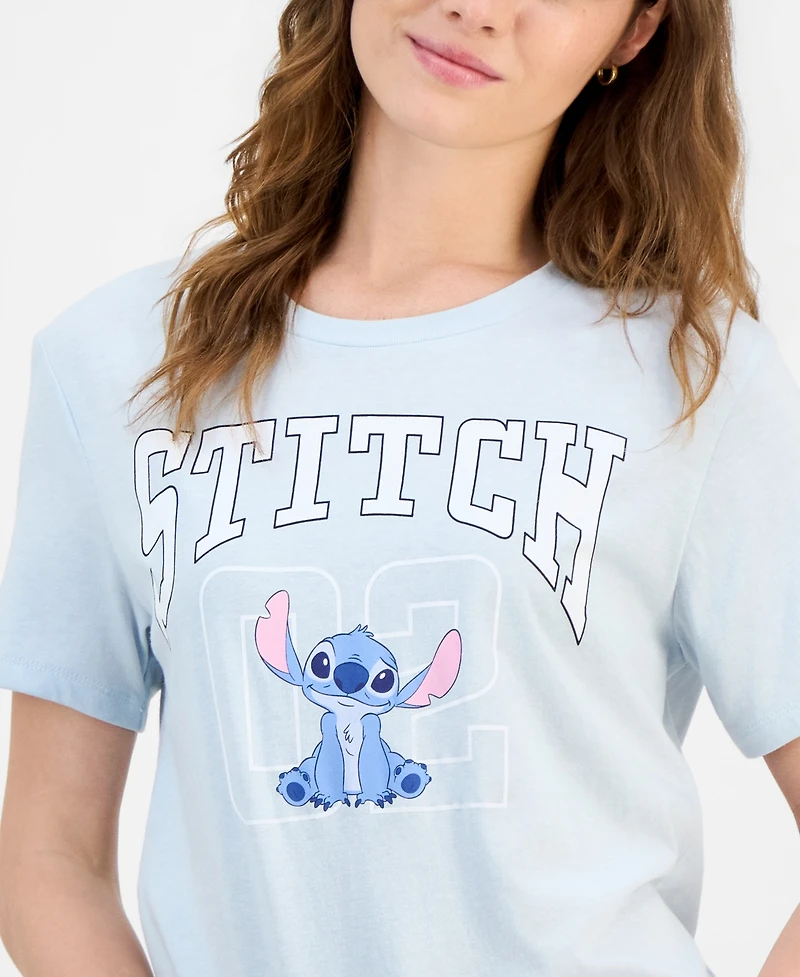 Disney Juniors' Stitch Graphic-Print Crewneck Varsity Tee
