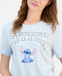 Disney Juniors' Stitch Graphic-Print Crewneck Varsity Tee