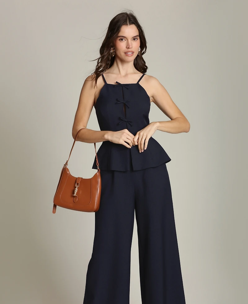 Avec Les Filles Women's Bow Vest Twofer Square Neck Jumpsuit