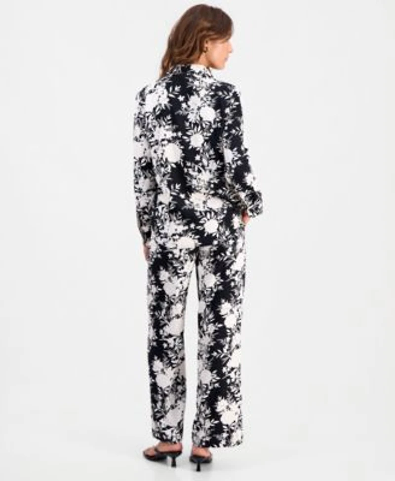 Bar Iii Womens Shadow Floral Print Shirt Shadow Floral Print Pull On Pants Macys Exclusive