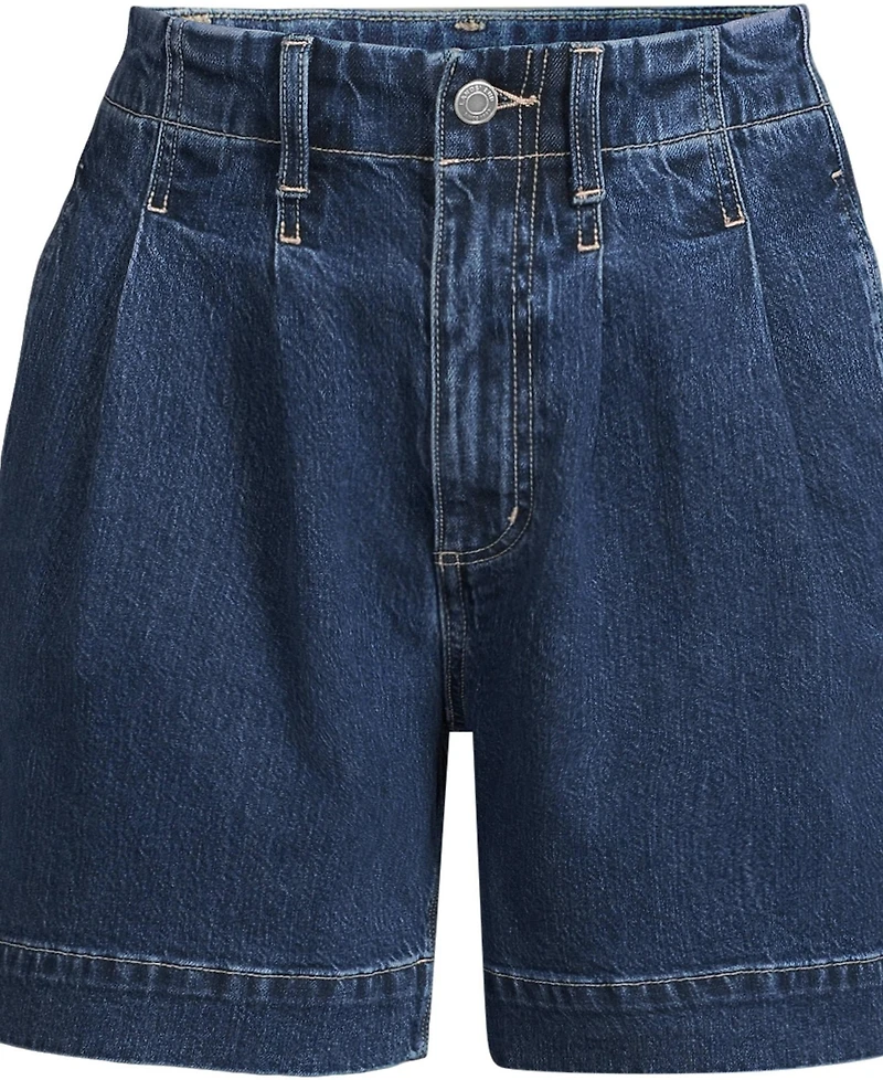 Lands' End Women's Soft Denim High Rise 7" Pleated Trouser Shorts