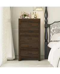 Famapy 5-Drawer Tall Dresser for Bedroom, Wooden Chest of Drawers with Deep Storage for Living Room