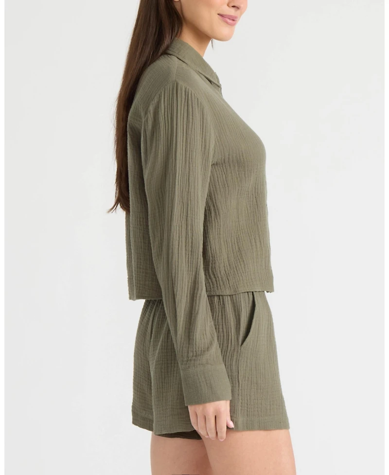 Ellen Tracy Women's Double Gauze Button Front Shirt