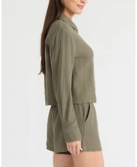 Ellen Tracy Women's Double Gauze Button Front Shirt