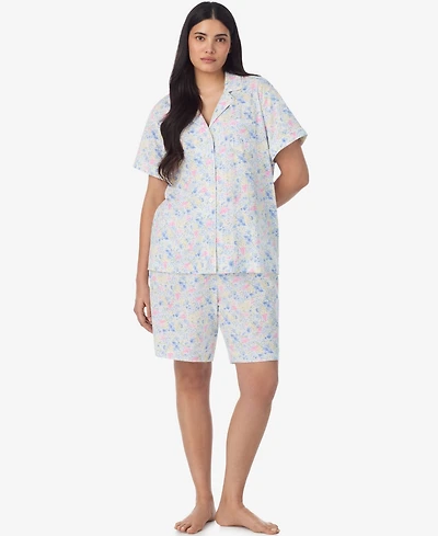 Lauren Ralph Plus Notch Collar Top and Bermuda Pajama Shorts, 2-Piece Set