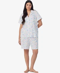 Lauren Ralph Plus Notch Collar Top and Bermuda Pajama Shorts, 2-Piece Set