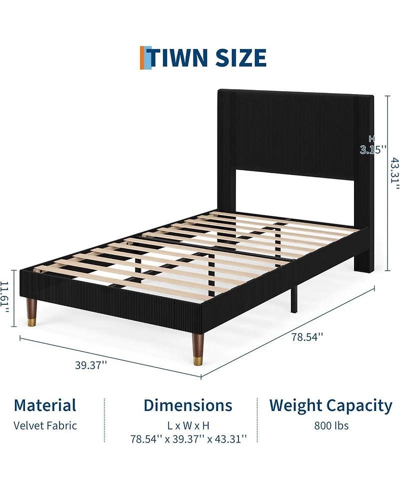 gaomon Twin Upholstered Bed Frame with Headboard, Corduroy Platform with Wood Slats