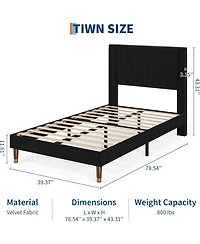 gaomon Twin Upholstered Bed Frame with Headboard, Corduroy Platform with Wood Slats