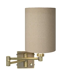 Barnes and Ivy Modern Swing Arm Wall Lamp Plug-In Light Fixture Cotton Blend Cylinder Shade for Bedroom Reading