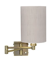 Barnes and Ivy Modern Swing Arm Wall Lamp Dark Plug-In Light Fixture Linen Cylinder Shade for Bedroom Bedside
