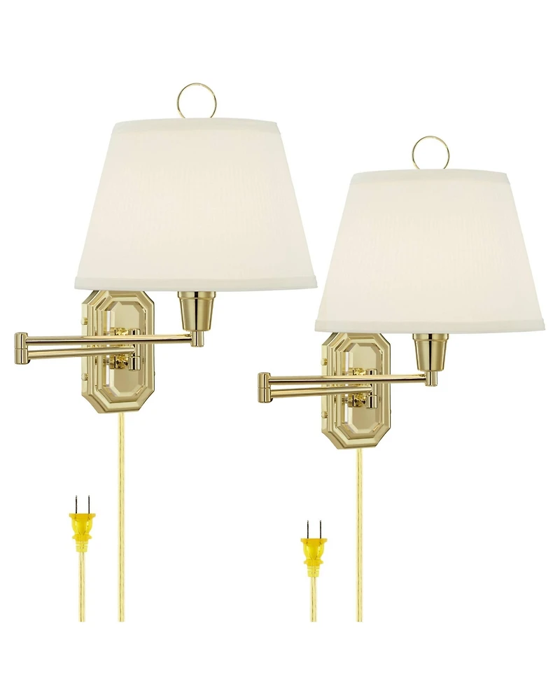 Barnes and Ivy Fredericks Modern Wall Lamps Set of 2 Brass Plug-in 12" Light Fixture Swing Arm Shade for Bedroom Living Room Bathroom Home