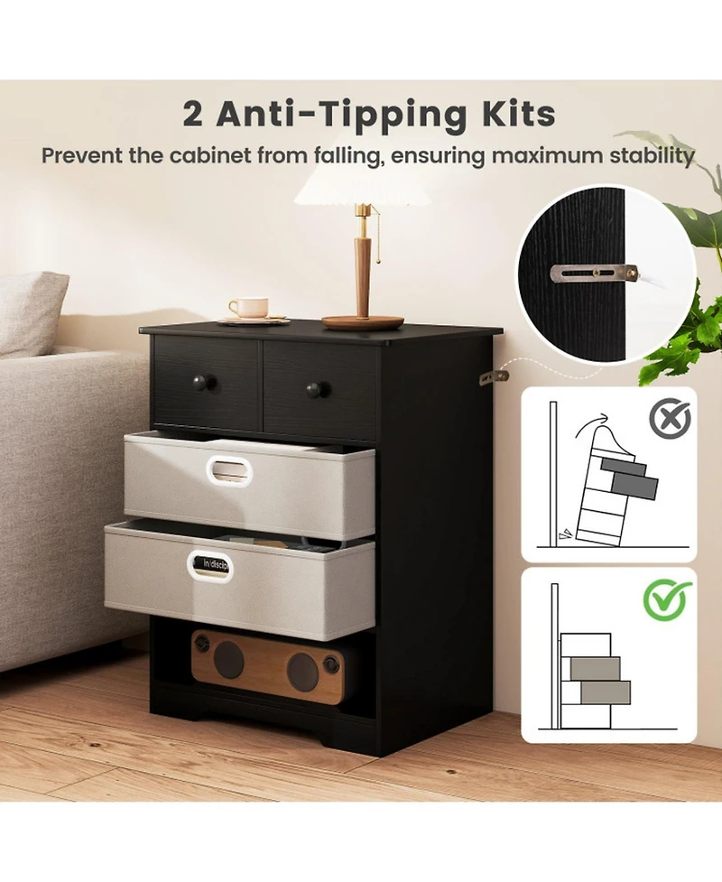 Gouun 4-Drawer Modern Chest Dresser with Open Shelf and Fabric Drawers