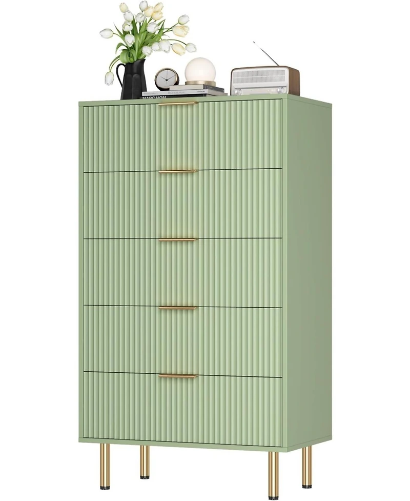 gaomon 1-Pc Wooden Modern 5-Drawer Fluted Dresser Furniture
