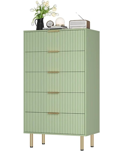 gaomon 1-Pc Wooden Modern 5-Drawer Fluted Dresser Furniture