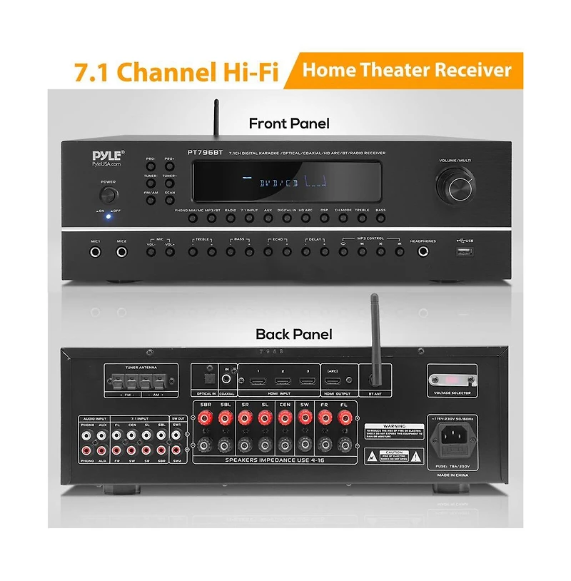 Pyle 7.1-Channel Hi-Fi Bluetooth Home Theater Receiver System (PT796BT) - 2000 Watt Max