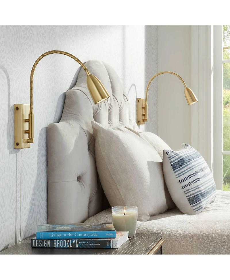 360 Lighting Lido Modern Wall Lamps Set of 2 Warm Plug-in Fixture Led Adjustable Gooseneck Arm for Bedroom Reading Living Room Hallway House Home