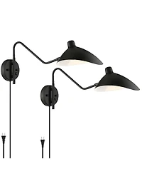 360 Lighting Colborne Modern Swing Arm Wall Lamps Set of 2 Plug-in Light Fixture Up Down Metal Shade for Bedroom Bedside Living Room Reading