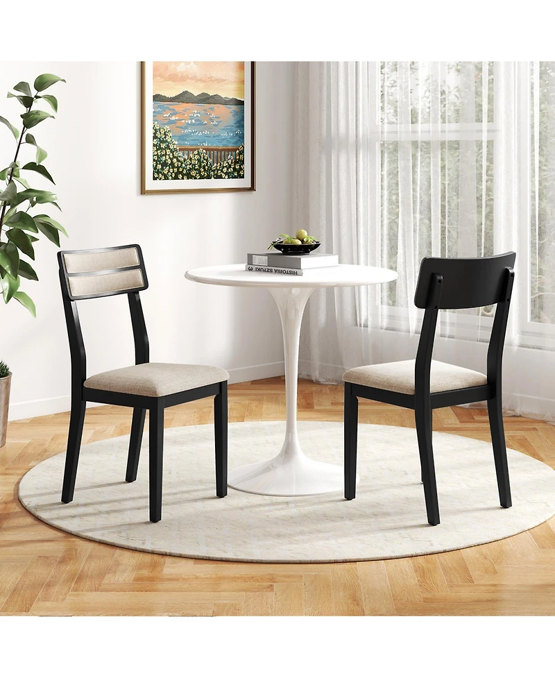 Gymax Modern Dining Chairs Set of w/Tilt Backrest Rubber Wood Legs Soft Padded Seat