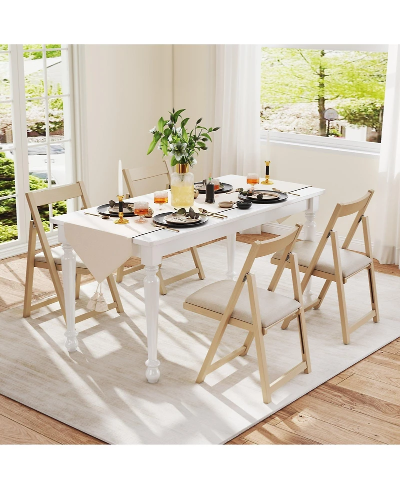 Gymax Upholstered Dining Chair Set of 4 w/ Curved Backrest Rubber Wood Frame