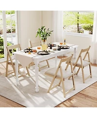 Gymax Upholstered Dining Chair Set of 4 w/ Curved Backrest Rubber Wood Frame