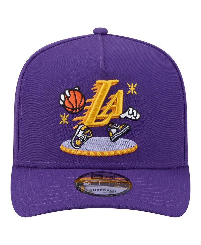 New Era Men's Purple Los Angeles Lakers Injection Cartoon Logo A-Frame 9FIFTY Adjustable Hat