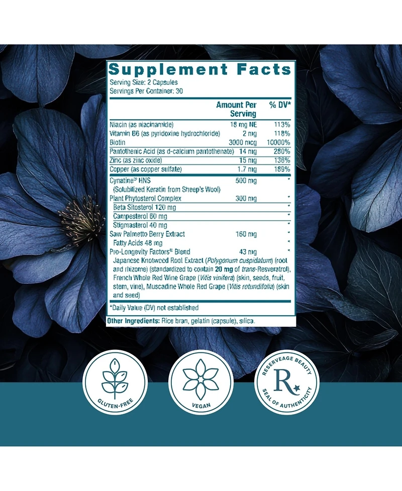 Reserveage Keratin Hair Booster for Men, Helps Block Dht to Reduce Baldness by Supporting Hair Growth with Saw Palmetto, Biotin, and Beta Sitosterol,