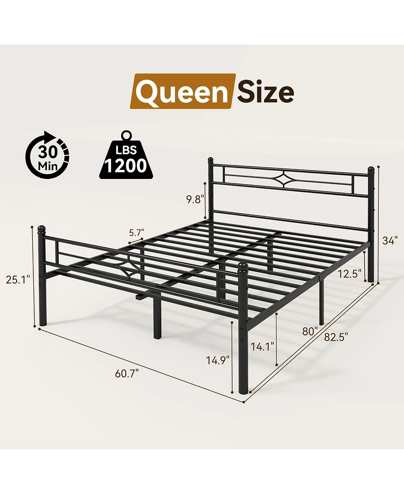 Sailvan Metal Platform Bed Frame with Headboard and Underbed Storage