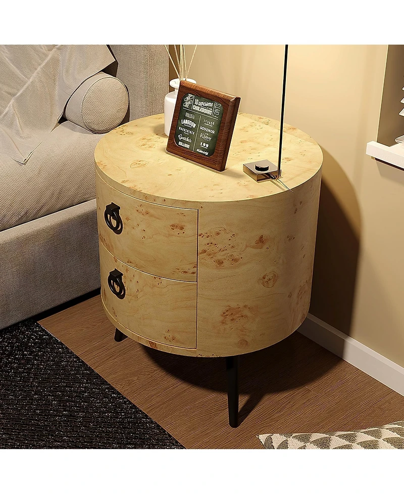 gaomon Round Side Table with Drawers (Bedside/Accent)