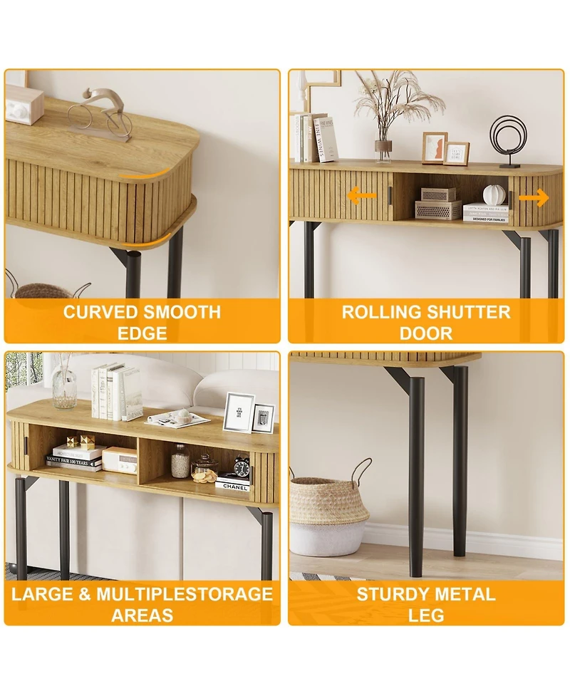 gaomon 47" Modern Wooden Fluted Console Table with Sliding Door and Storage, Sofa Table for Living Room
