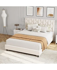 gaomon Queen Upholstered Bed Frame with Headboard, Platform Design with Wood Slats
