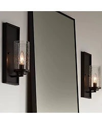 John Timberland Noble Rustic Industrial Wall Light Sconces Set of 2 Hardwired 6 3/4" Fixture Clear Seeded Glass for Bedroom House