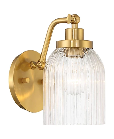 Regency Hill Leyna Modern Wall Light Sconce Antique Brass Hardwire 5 1/4" Fixture Clear Striped Glass for Bedroom Bathroom Home