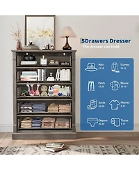 gaomon Farmhouse 5-Drawer Dresser, Wooden Chest for Bedroom Storage