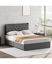 gaomon Queen Storage Bed Frame with Velvet Headboard, 4 Drawers and Usb Charging Station