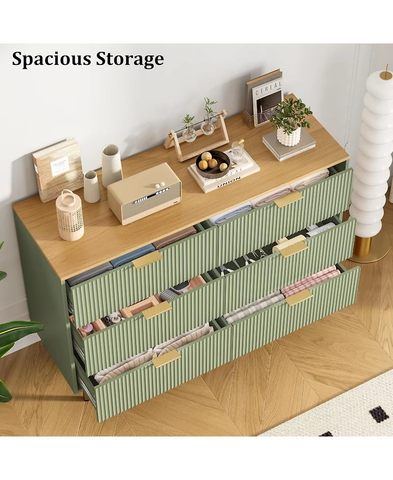 gaomon 47" Wide 6-Drawer Fluted Dresser, Modern Wooden Double Chest for Hallway