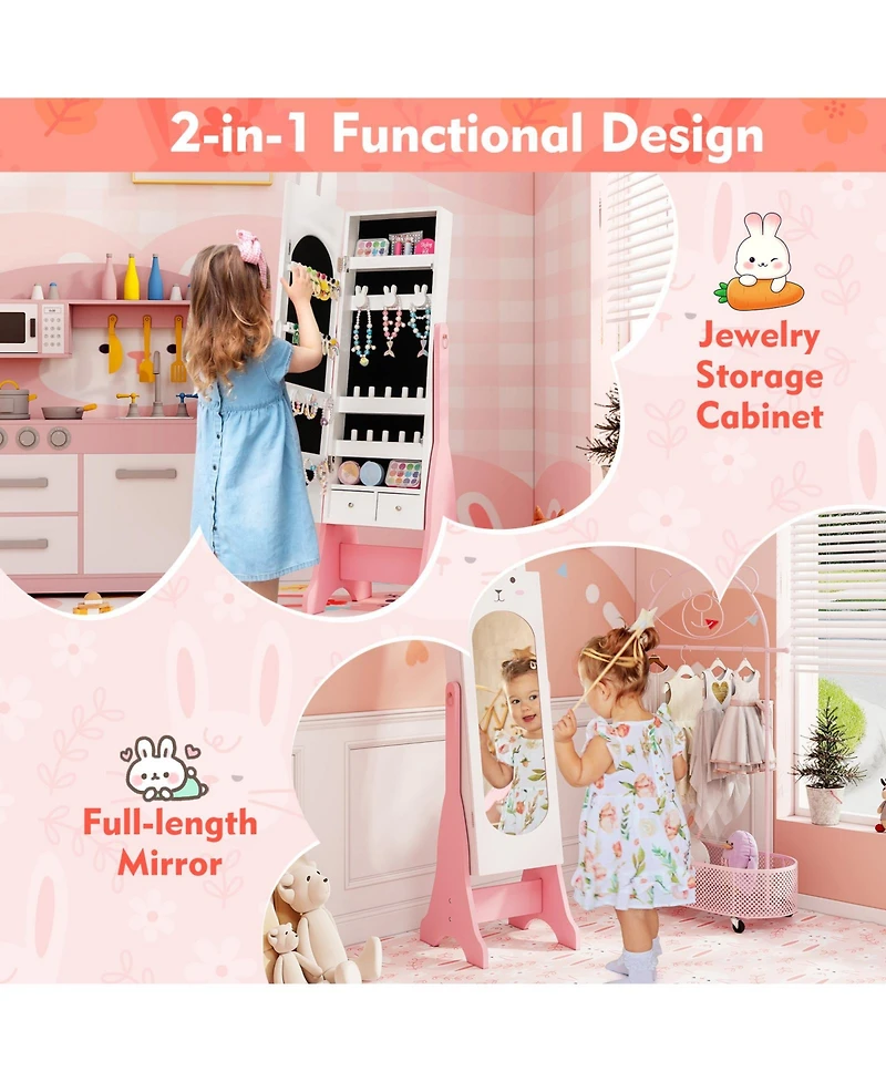 Gouun Kids Jewelry Armoire with Full-Length Mirror and 2 Tilt Angles