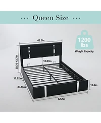 Streamdale Furniture Led Bed with Usb-c, Faux Leather