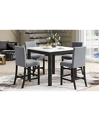Streamdale Furniture 5-Piece Faux Marble Counter Height Dining Set with 4 Velvet Chairs
