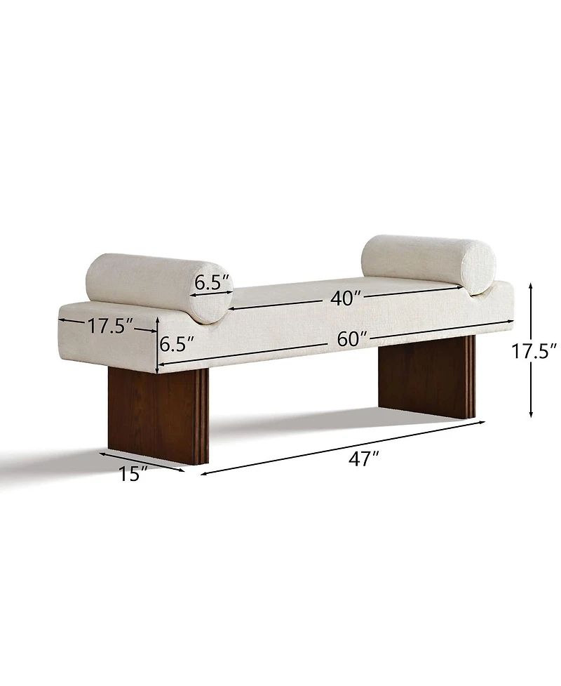 Maison Boucle 60" Chenille Bedroom Bench, End of Bed Upholstered Bench with Bolsters
