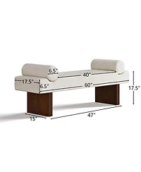 Maison Boucle 60" Chenille Bedroom Bench, End of Bed Upholstered Bench with Bolsters