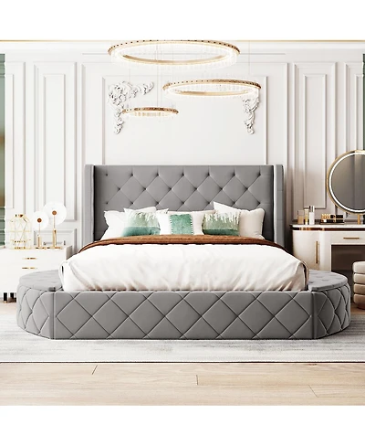 Streamdale Furniture Velvet Storage Bed w/Wingback Headboard and Drawer