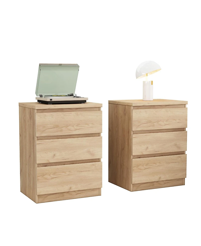 Streamdale Furniture 2pc 19.7" Nightstands 3 Drawers, Handle-Free Side Tables
