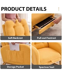 Rainsken Modern Plush Teddy Rocking Recliner Chair, Comfort Accent Chair with Hidden Side Pocket and Pull-out Footrest for Living Rooms, Balcony